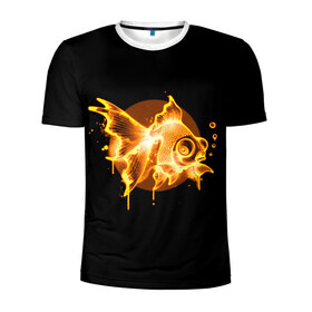 Мужская футболка 3D спортивная с принтом Золотая рыбка в Санкт-Петербурге, 100% полиэстер с улучшенными характеристиками | приталенный силуэт, круглая горловина, широкие плечи, сужается к линии бедра | агрессивные | арт | веселые | дыым | интересные | новинки | огонь | пламя | популярное | узор