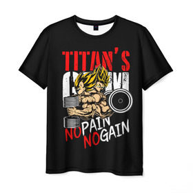 Мужская футболка 3D с принтом Titans Gym в Санкт-Петербурге, 100% полиэфир | прямой крой, круглый вырез горловины, длина до линии бедер | dragon ball | no pain no gain | аниме | драгон болл