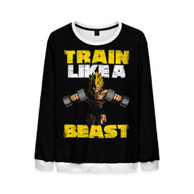 Мужской свитшот 3D с принтом Train Like a Beast в Санкт-Петербурге, 100% полиэстер с мягким внутренним слоем | круглый вырез горловины, мягкая резинка на манжетах и поясе, свободная посадка по фигуре | dragon ball | strong | workout | воркаут | драгон бол