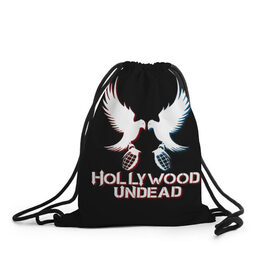 Рюкзак-мешок 3D с принтом Hollywood Undead в Санкт-Петербурге, 100% полиэстер | плотность ткани — 200 г/м2, размер — 35 х 45 см; лямки — толстые шнурки, застежка на шнуровке, без карманов и подкладки | Тематика изображения на принте: hollywood undead