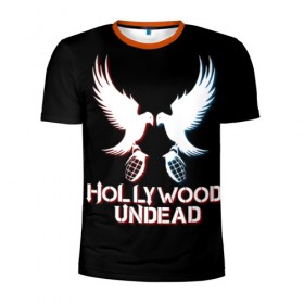 Мужская футболка 3D спортивная с принтом Hollywood Undead в Санкт-Петербурге, 100% полиэстер с улучшенными характеристиками | приталенный силуэт, круглая горловина, широкие плечи, сужается к линии бедра | Тематика изображения на принте: hollywood undead