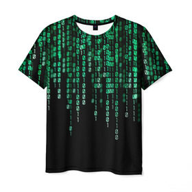 Мужская футболка 3D с принтом Матрица в Санкт-Петербурге, 100% полиэфир | прямой крой, круглый вырез горловины, длина до линии бедер | background | black | green | matrix | movie | numbers | зеленые | матрица | фильм | фон | цифры | черный