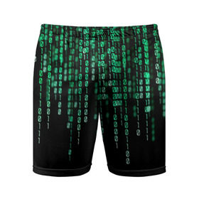 Мужские шорты 3D спортивные с принтом Матрица в Санкт-Петербурге,  |  | background | black | green | matrix | movie | numbers | зеленые | матрица | фильм | фон | цифры | черный