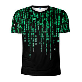 Мужская футболка 3D спортивная с принтом Матрица в Санкт-Петербурге, 100% полиэстер с улучшенными характеристиками | приталенный силуэт, круглая горловина, широкие плечи, сужается к линии бедра | background | black | green | matrix | movie | numbers | зеленые | матрица | фильм | фон | цифры | черный