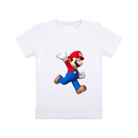 Детская футболка хлопок с принтом Super Mario в Санкт-Петербурге, 100% хлопок | круглый вырез горловины, полуприлегающий силуэт, длина до линии бедер | nintendo | марио | нинтендо