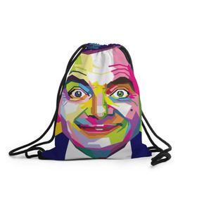 Рюкзак-мешок 3D с принтом Роуэн Аткинсон в Санкт-Петербурге, 100% полиэстер | плотность ткани — 200 г/м2, размер — 35 х 45 см; лямки — толстые шнурки, застежка на шнуровке, без карманов и подкладки | an englishman | bean | bright | color | comedian | look | mr | paint | pop   art | portrait | rowan atkinson | англичанин | бин | взгляд | комик | краски | мистер | поп   арт | портрет | роуэн аткинсон | цвета | яркие