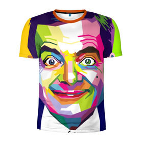 Мужская футболка 3D спортивная с принтом Роуэн Аткинсон в Санкт-Петербурге, 100% полиэстер с улучшенными характеристиками | приталенный силуэт, круглая горловина, широкие плечи, сужается к линии бедра | Тематика изображения на принте: an englishman | bean | bright | color | comedian | look | mr | paint | pop   art | portrait | rowan atkinson | англичанин | бин | взгляд | комик | краски | мистер | поп   арт | портрет | роуэн аткинсон | цвета | яркие