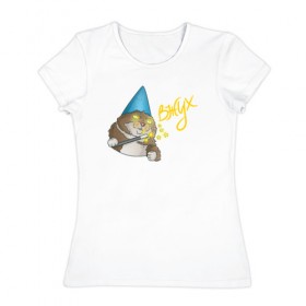 Женская футболка хлопок с принтом ВЖУХ котик в Санкт-Петербурге, 100% хлопок | прямой крой, круглый вырез горловины, длина до линии бедер, слегка спущенное плечо | вжух | котик