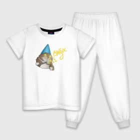 Детская пижама хлопок с принтом ВЖУХ котик в Санкт-Петербурге, 100% хлопок |  брюки и футболка прямого кроя, без карманов, на брюках мягкая резинка на поясе и по низу штанин
 | Тематика изображения на принте: вжух | котик