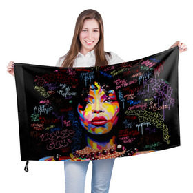 Флаг 3D с принтом Ямайка, девушка в Санкт-Петербурге, 100% полиэстер | плотность ткани — 95 г/м2, размер — 67 х 109 см. Принт наносится с одной стороны | девушка | портрет | ямайка | яркий