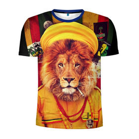Мужская футболка 3D спортивная с принтом Ямайка лев в Санкт-Петербурге, 100% полиэстер с улучшенными характеристиками | приталенный силуэт, круглая горловина, широкие плечи, сужается к линии бедра | Тематика изображения на принте: jamaica | lion