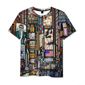 Мужская футболка 3D с принтом Нью-Йорк Сити в Санкт-Петербурге, 100% полиэфир | прямой крой, круглый вырез горловины, длина до линии бедер | Тематика изображения на принте: арт | веселые | интересные | популярное | узор