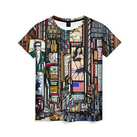 Женская футболка 3D с принтом Нью-Йорк Сити в Санкт-Петербурге, 100% полиэфир ( синтетическое хлопкоподобное полотно) | прямой крой, круглый вырез горловины, длина до линии бедер | Тематика изображения на принте: арт | веселые | интересные | популярное | узор