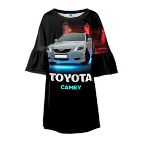 Детское платье 3D с принтом Toyota Camry в Санкт-Петербурге, 100% полиэстер | прямой силуэт, чуть расширенный к низу. Круглая горловина, на рукавах — воланы | camry | toyota | авто. автомобиль | камри | машина | тачка | тойота
