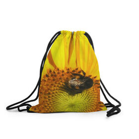 Рюкзак-мешок 3D с принтом пчела на подсолнухе в Санкт-Петербурге, 100% полиэстер | плотность ткани — 200 г/м2, размер — 35 х 45 см; лямки — толстые шнурки, застежка на шнуровке, без карманов и подкладки | лето | насекомое | подсолнух | пчела