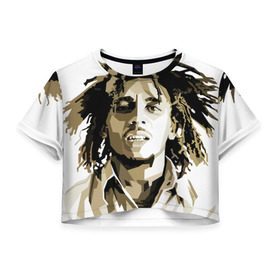 Женская футболка 3D укороченная с принтом Ямайка, Боб Марли в Санкт-Петербурге, 100% полиэстер | круглая горловина, длина футболки до линии талии, рукава с отворотами | bob marley | reggae