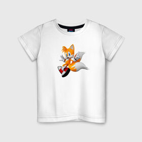 Детская футболка хлопок с принтом Лисенок Тейлз в Санкт-Петербурге, 100% хлопок | круглый вырез горловины, полуприлегающий силуэт, длина до линии бедер | майлз «тейлз» прауэр