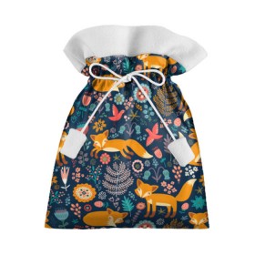 Подарочный 3D мешок с принтом Лисички паттерн в Санкт-Петербурге, 100% полиэстер | Размер: 29*39 см | fox | животные | лиса | лисичка | лисы | осень | рыжая | фыр фыр | цветы