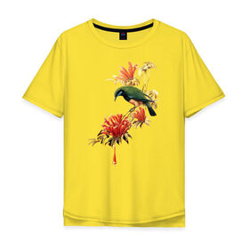 Мужская футболка хлопок Oversize с принтом экзотическая птица в Санкт-Петербурге, 100% хлопок | свободный крой, круглый ворот, “спинка” длиннее передней части | весна | девушкам | птицы | цветы