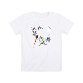 Детская футболка хлопок с принтом экзотические птицы в Санкт-Петербурге, 100% хлопок | круглый вырез горловины, полуприлегающий силуэт, длина до линии бедер | 8 марта | девушкам | птицы | экзотика