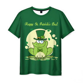 Мужская футболка 3D с принтом Ирландия в Санкт-Петербурге, 100% полиэфир | прямой крой, круглый вырез горловины, длина до линии бедер | Тематика изображения на принте: clover | frog | green | happy st. patricks day | ireland | irish | moon | день святого патрика | зелёная | ирландец | ирландия | клевер | луна | лягушка | счастливый | шляпа