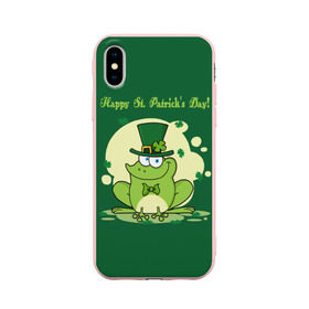 Чехол для Apple iPhone X силиконовый матовый с принтом Ирландия в Санкт-Петербурге, Силикон | Печать на задней стороне чехла, без боковой панели | clover | frog | green | happy st. patricks day | ireland | irish | moon | день святого патрика | зелёная | ирландец | ирландия | клевер | луна | лягушка | счастливый | шляпа