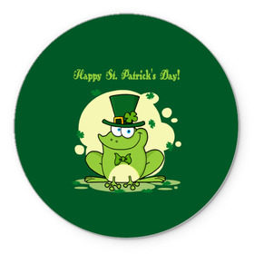 Коврик круглый с принтом Ирландия в Санкт-Петербурге, резина и полиэстер | круглая форма, изображение наносится на всю лицевую часть | Тематика изображения на принте: clover | frog | green | happy st. patricks day | ireland | irish | moon | день святого патрика | зелёная | ирландец | ирландия | клевер | луна | лягушка | счастливый | шляпа