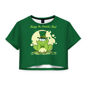 Женская футболка 3D укороченная с принтом Ирландия в Санкт-Петербурге, 100% полиэстер | круглая горловина, длина футболки до линии талии, рукава с отворотами | clover | frog | green | happy st. patricks day | ireland | irish | moon | день святого патрика | зелёная | ирландец | ирландия | клевер | луна | лягушка | счастливый | шляпа