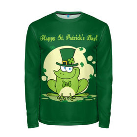 Мужской лонгслив 3D с принтом Ирландия в Санкт-Петербурге, 100% полиэстер | длинные рукава, круглый вырез горловины, полуприлегающий силуэт | clover | frog | green | happy st. patricks day | ireland | irish | moon | день святого патрика | зелёная | ирландец | ирландия | клевер | луна | лягушка | счастливый | шляпа