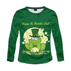 Женский лонгслив 3D с принтом Ирландия в Санкт-Петербурге, 100% полиэстер | длинные рукава, круглый вырез горловины, полуприлегающий силуэт | clover | frog | green | happy st. patricks day | ireland | irish | moon | день святого патрика | зелёная | ирландец | ирландия | клевер | луна | лягушка | счастливый | шляпа