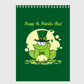 Скетчбук с принтом Ирландия в Санкт-Петербурге, 100% бумага
 | 48 листов, плотность листов — 100 г/м2, плотность картонной обложки — 250 г/м2. Листы скреплены сверху удобной пружинной спиралью | Тематика изображения на принте: clover | frog | green | happy st. patricks day | ireland | irish | moon | день святого патрика | зелёная | ирландец | ирландия | клевер | луна | лягушка | счастливый | шляпа