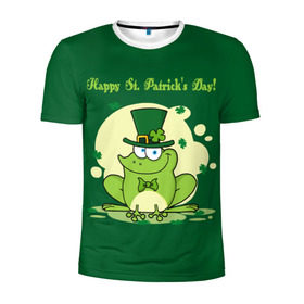 Мужская футболка 3D спортивная с принтом Ирландия в Санкт-Петербурге, 100% полиэстер с улучшенными характеристиками | приталенный силуэт, круглая горловина, широкие плечи, сужается к линии бедра | Тематика изображения на принте: clover | frog | green | happy st. patricks day | ireland | irish | moon | день святого патрика | зелёная | ирландец | ирландия | клевер | луна | лягушка | счастливый | шляпа
