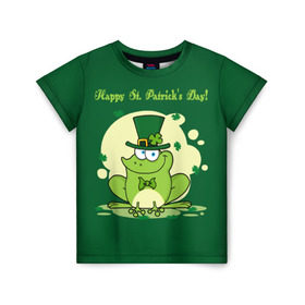 Детская футболка 3D с принтом Ирландия в Санкт-Петербурге, 100% гипоаллергенный полиэфир | прямой крой, круглый вырез горловины, длина до линии бедер, чуть спущенное плечо, ткань немного тянется | clover | frog | green | happy st. patricks day | ireland | irish | moon | день святого патрика | зелёная | ирландец | ирландия | клевер | луна | лягушка | счастливый | шляпа