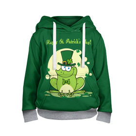 Детская толстовка 3D с принтом Ирландия в Санкт-Петербурге, 100% полиэстер | двухслойный капюшон со шнурком для регулировки, мягкие манжеты на рукавах и по низу толстовки, спереди карман-кенгуру с мягким внутренним слоем | clover | frog | green | happy st. patricks day | ireland | irish | moon | день святого патрика | зелёная | ирландец | ирландия | клевер | луна | лягушка | счастливый | шляпа
