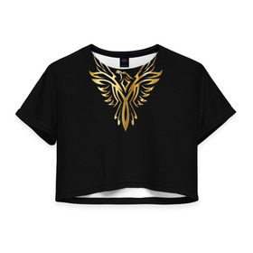 Женская футболка 3D укороченная с принтом Gold Phoenix в Санкт-Петербурге, 100% полиэстер | круглая горловина, длина футболки до линии талии, рукава с отворотами | Тематика изображения на принте: злато | золото | клюв | крылья | металл | орёл | птица | феникс