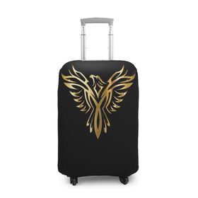 Чехол для чемодана 3D с принтом Gold Phoenix в Санкт-Петербурге, 86% полиэфир, 14% спандекс | двустороннее нанесение принта, прорези для ручек и колес | Тематика изображения на принте: злато | золото | клюв | крылья | металл | орёл | птица | феникс