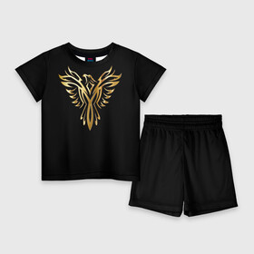 Детский костюм с шортами 3D с принтом Gold Phoenix в Санкт-Петербурге,  |  | злато | золото | клюв | крылья | металл | орёл | птица | феникс