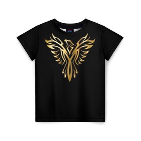 Детская футболка 3D с принтом Gold Phoenix в Санкт-Петербурге, 100% гипоаллергенный полиэфир | прямой крой, круглый вырез горловины, длина до линии бедер, чуть спущенное плечо, ткань немного тянется | Тематика изображения на принте: злато | золото | клюв | крылья | металл | орёл | птица | феникс