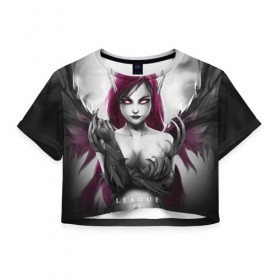 Женская футболка 3D укороченная с принтом Cute Demon в Санкт-Петербурге, 100% полиэстер | круглая горловина, длина футболки до линии талии, рукава с отворотами | league of legends | lol | morgana | лига легенд | лол | моргана
