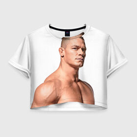 Женская футболка 3D укороченная с принтом Джон Сина 3 в Санкт-Петербурге, 100% полиэстер | круглая горловина, длина футболки до линии талии, рукава с отворотами | john cena | wwe | джон сина | рестлер | рестлинг