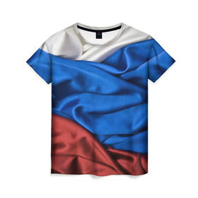Женская футболка 3D с принтом Триколор в Санкт-Петербурге, 100% полиэфир ( синтетическое хлопкоподобное полотно) | прямой крой, круглый вырез горловины, длина до линии бедер | белый | красный | синий | складки | текстура | ткань