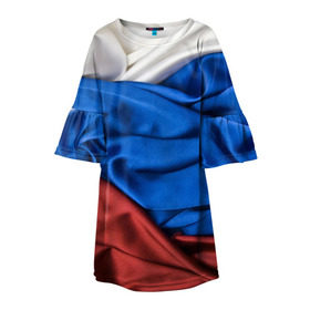 Детское платье 3D с принтом Триколор в Санкт-Петербурге, 100% полиэстер | прямой силуэт, чуть расширенный к низу. Круглая горловина, на рукавах — воланы | Тематика изображения на принте: белый | красный | синий | складки | текстура | ткань