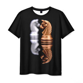 Мужская футболка 3D с принтом Ход конём в Санкт-Петербурге, 100% полиэфир | прямой крой, круглый вырез горловины, длина до линии бедер | Тематика изображения на принте: 64 | chess | игра | конь | спорт | фигура | шахматы