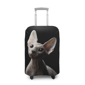 Чехол для чемодана 3D с принтом Сфинкс в Санкт-Петербурге, 86% полиэфир, 14% спандекс | двустороннее нанесение принта, прорези для ручек и колес | black | cat | взгляд | кот | котик | котэ | кошка | сфинкс | уши | черный