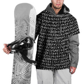 Накидка на куртку 3D с принтом Руны в Санкт-Петербурге, 100% полиэстер |  | викинги | древний | иероглифы | история | магия | рунический | север | текст | черно белый