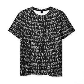 Мужская футболка 3D с принтом Руны в Санкт-Петербурге, 100% полиэфир | прямой крой, круглый вырез горловины, длина до линии бедер | викинги | древний | иероглифы | история | магия | рунический | север | текст | черно белый