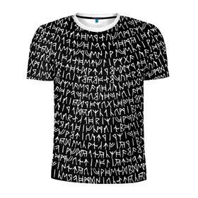 Мужская футболка 3D спортивная с принтом Руны в Санкт-Петербурге, 100% полиэстер с улучшенными характеристиками | приталенный силуэт, круглая горловина, широкие плечи, сужается к линии бедра | викинги | древний | иероглифы | история | магия | рунический | север | текст | черно белый