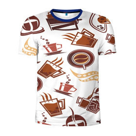 Мужская футболка 3D спортивная с принтом Coffee в Санкт-Петербурге, 100% полиэстер с улучшенными характеристиками | приталенный силуэт, круглая горловина, широкие плечи, сужается к линии бедра | кофе | паттерн