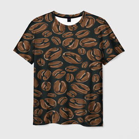 Мужская футболка 3D с принтом Арабика в Санкт-Петербурге, 100% полиэфир | прямой крой, круглый вырез горловины, длина до линии бедер | Тематика изображения на принте: beens | coffee | pattern | бобы | зерна | кофе | паттерн