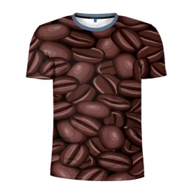 Мужская футболка 3D спортивная с принтом Зёрна кофе в Санкт-Петербурге, 100% полиэстер с улучшенными характеристиками | приталенный силуэт, круглая горловина, широкие плечи, сужается к линии бедра | Тематика изображения на принте: beans | coffee | бобы | паттерн